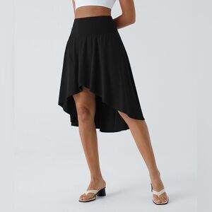 NWT Halara Breezeful Asymmetric Ruffle High Low Black Midi Skirt w/ Shorts Large